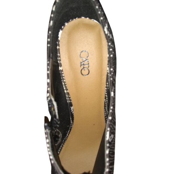 Cato Open Peep Toe Zippered Wedge Black & Cream Aztec Print Womens Size 10 - Picture 6 of 8